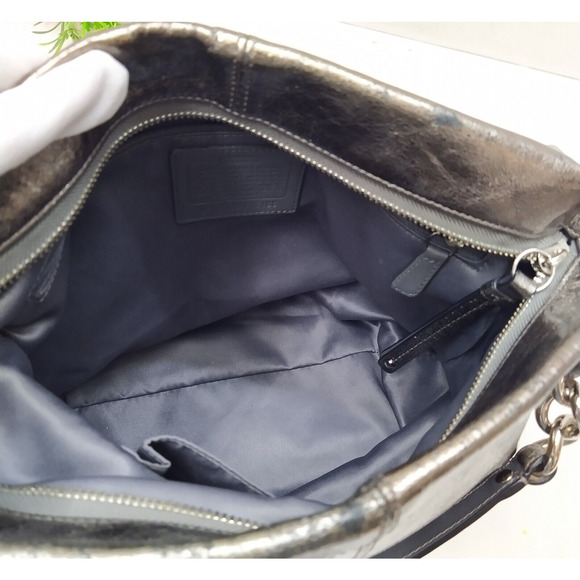 Coach Brooke Metallic Gray Leather Zipper Closure Hobo Shoulder Bag - Picture 11 of 16